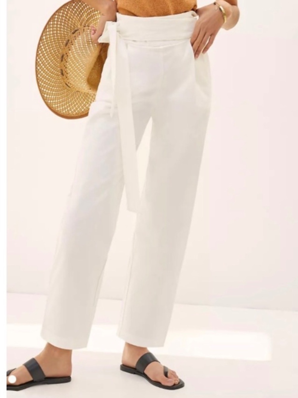 Anthropologie White Cotton High Wrap Paperback Waist Pants NWT SZ S